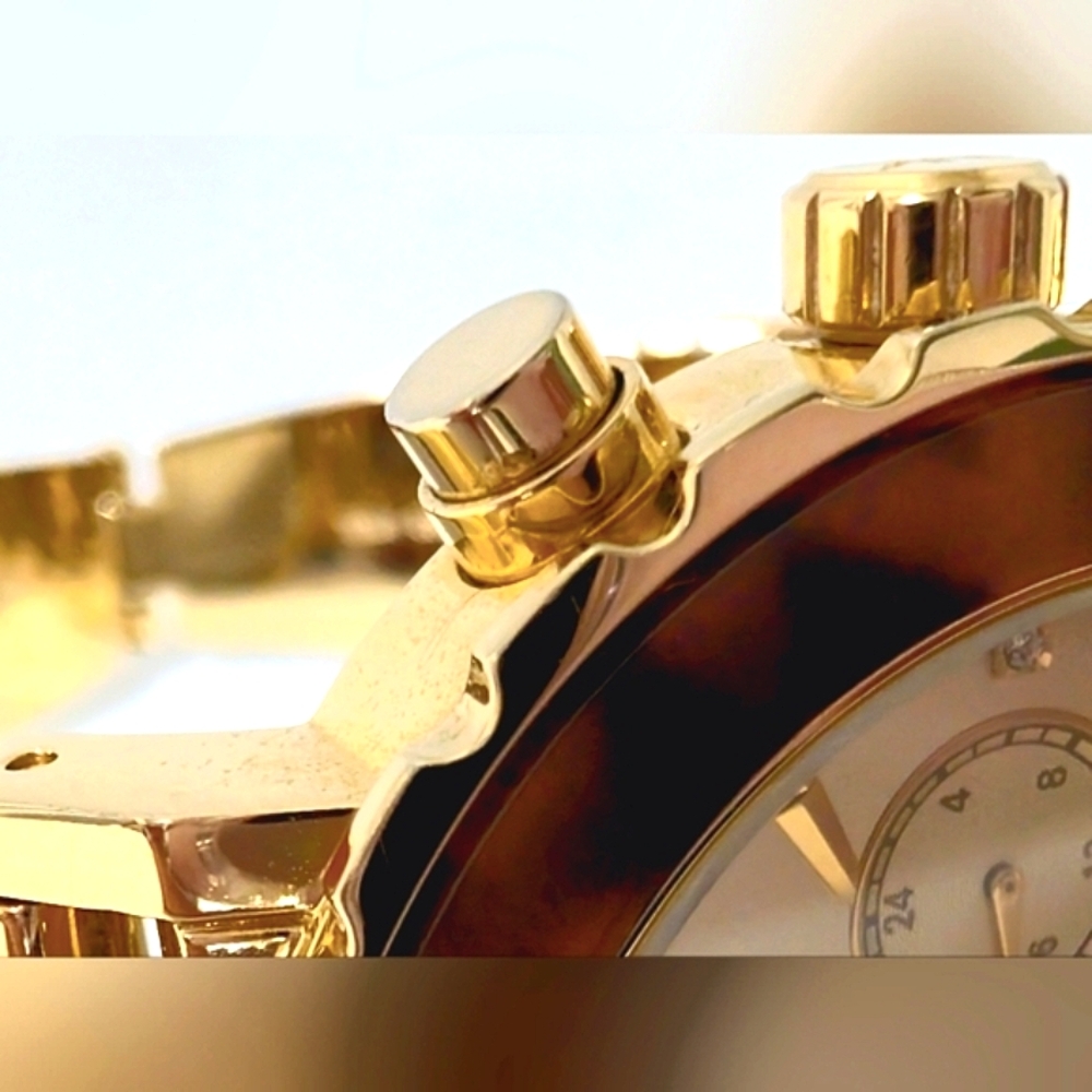 Michael Kors Chronograph Tortoise Acetate & Gold-tone Watch. New Battery - Picture 2 of 10